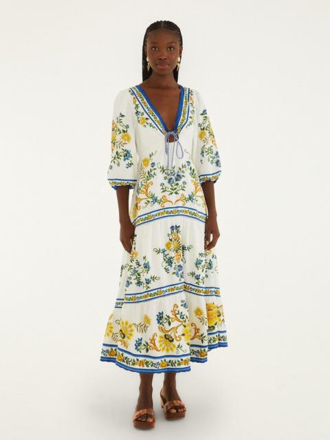 FARM RIO Off-White Emily Floral Tapestry Drawstring Midi Dress