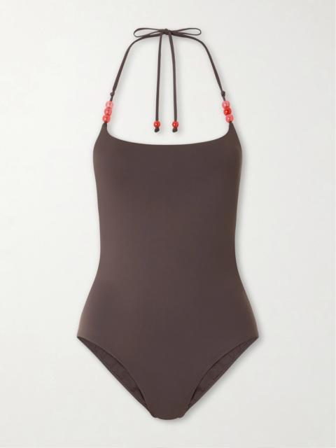STAUD Laird Embellished Halterneck Swimsuit