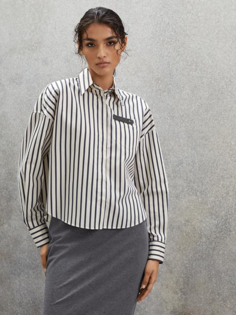 Striped cotton and silk twill shirt with precious button tab