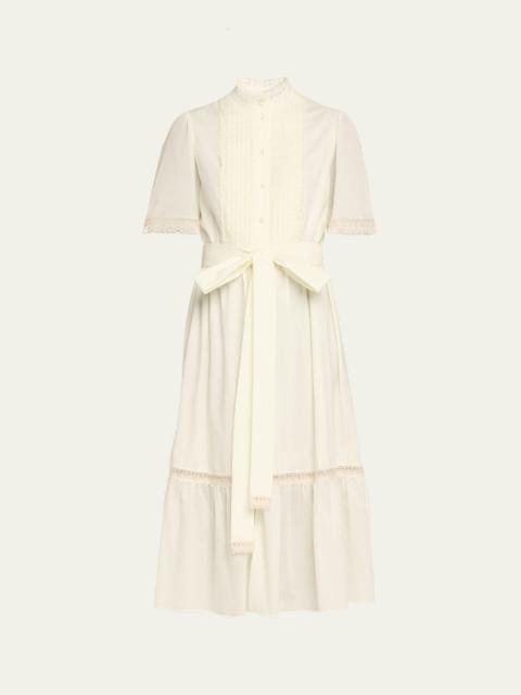 Valentino Short-Sleeve Belted Lace-Trim Shirtdress