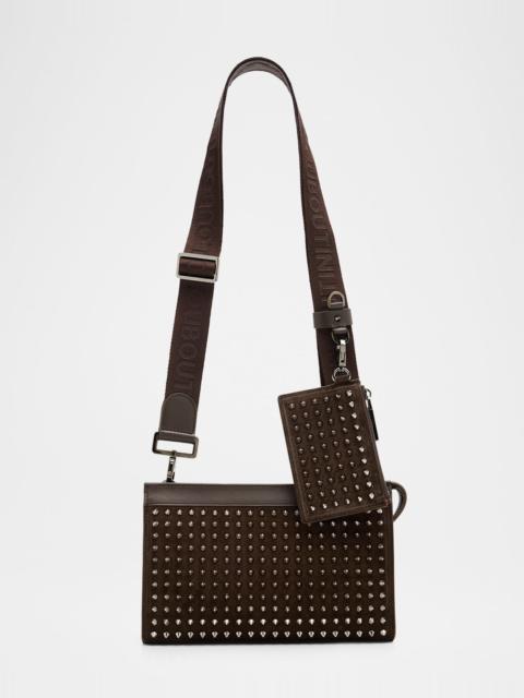 Christian Louboutin Men's Funky Grained Leather and Spikes Crossbody Bag with Pouch
