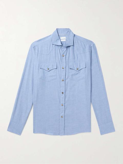 Cutaway-Collar Cotton-Chambray Western Shirt
