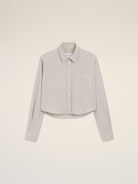 AMI Paris BLACK CROPPED STRIPED COTTON SHIRT WITH EMBOSSED AMI DE COEUR