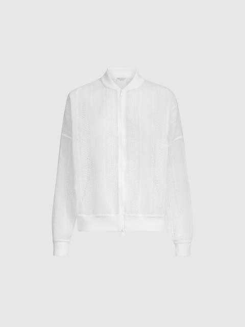 Brunello Cucinelli Cotton organza broderie anglaise bomber jacket with zip and monili