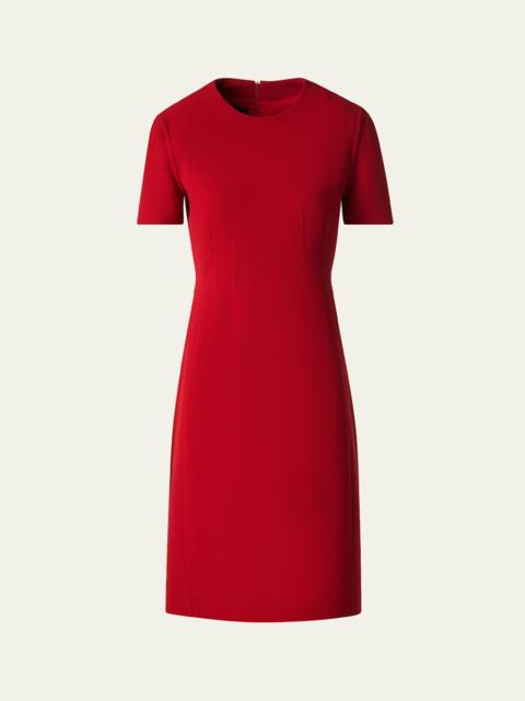 AKRIS Short-Sleeve Wool Crepe Sheath Dress