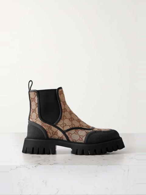 GUCCI Rubber and leather-trimmed canvas-jacquard ankle boots
