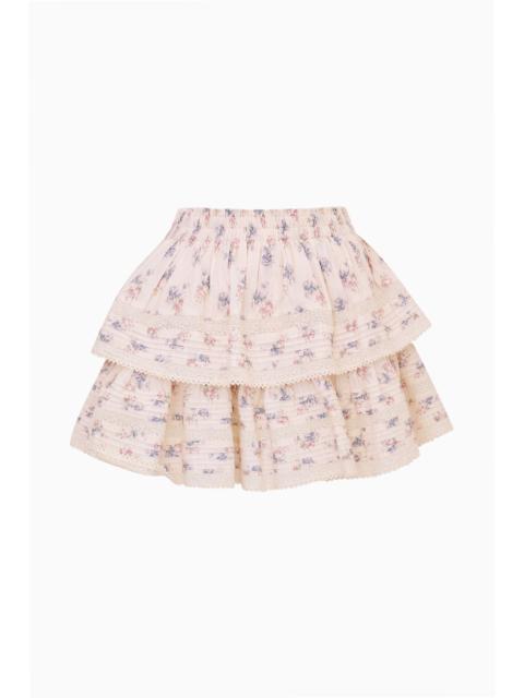 LoveShackFancy Cream Floral Ruffle Mini Skirt