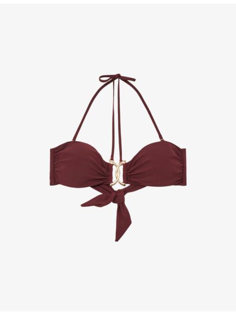 REISS Johannah Halter-Neck Stretch-Woven Bandeau Bikini Top