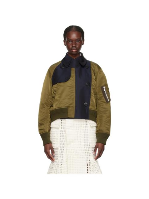 sacai Green & Navy Mock Double-Breasted Bomber Jacket