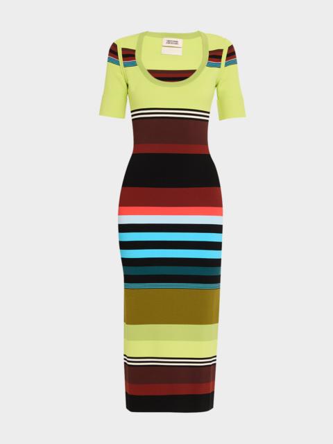 CHRISTOPHER JOHN ROGERS Striped Short-Sleeve Midi Dress