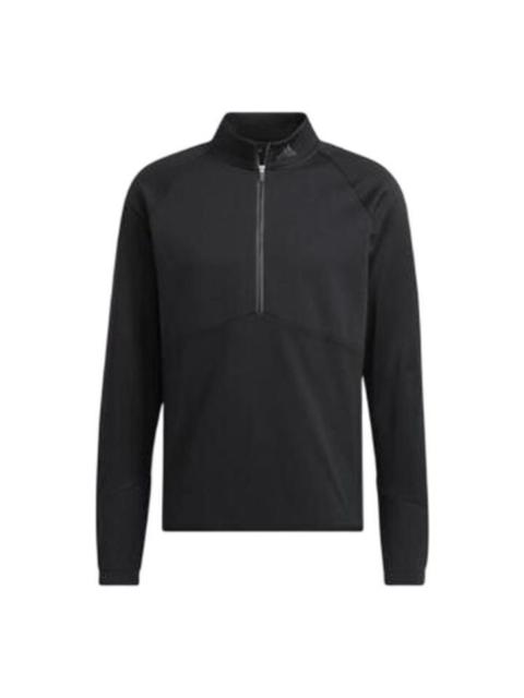adidas Solid Color Half Zipper Sports Long Sleeves Hoodie Men's Black HN4550