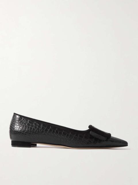 Maysale 10 buckled suede-trimmed croc-effect leather point-toe flats