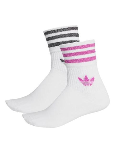 adidas (WMNS) adidas Mid-Cut Glitter Crew Socks 2 Pairs 'White' FL9685