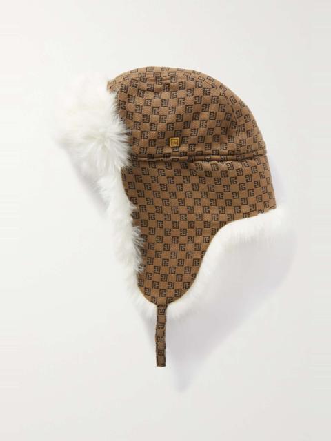 Balmain Faux fur-lined canvas-jacquard hat