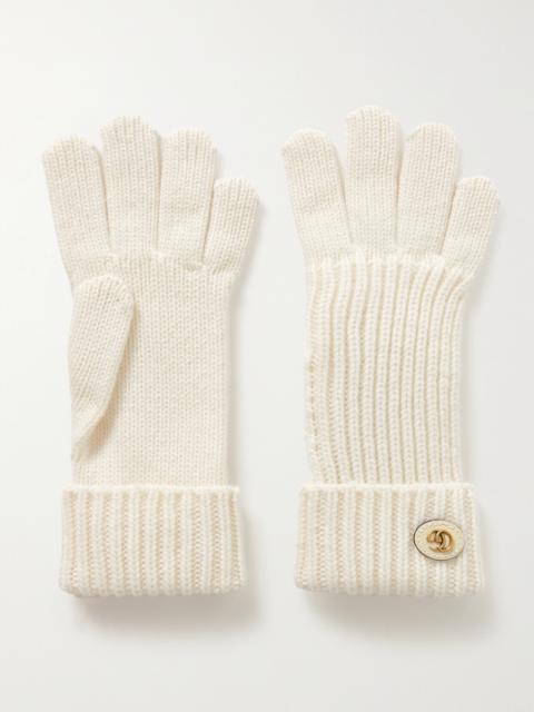 GUCCI Embellished Leather-trimmed Wool And Cashmere-blend Gloves