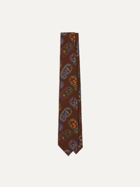 Drake's Brown Large Paisley Print Silk Self Tipped Tie