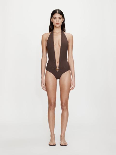 Mineral Stone Ruched Halter One Piece