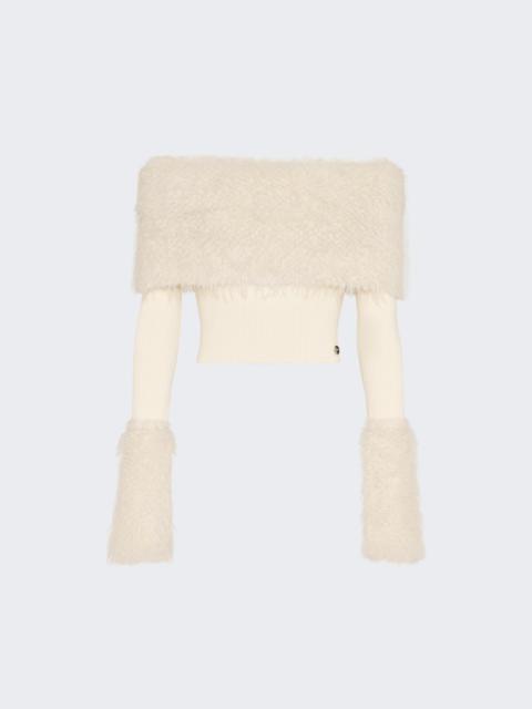 Jean Paul Gaultier Ribbed Knit And Fuzzy Sweater Ecru