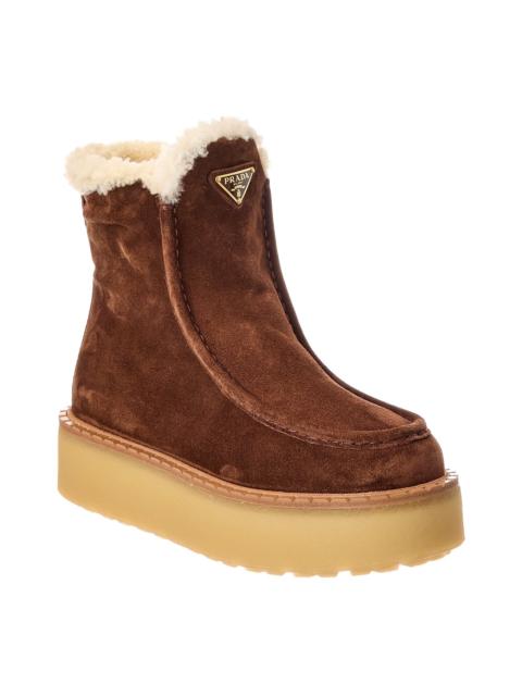 Prada Prada Suede & Shearling Bootie