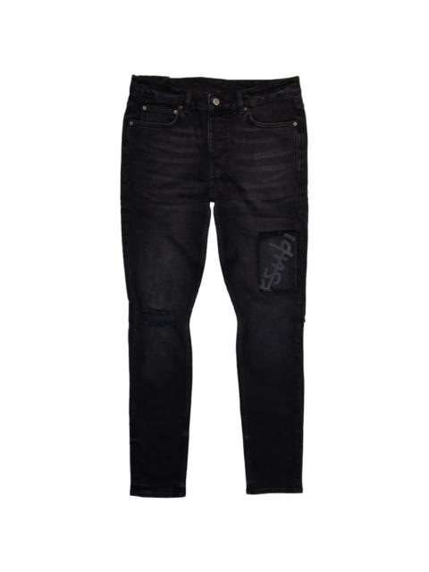 whiskered-effect straight-leg jeans