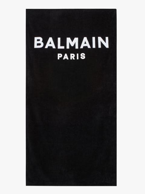 Balmain Black beach towel with white Balmain logo print