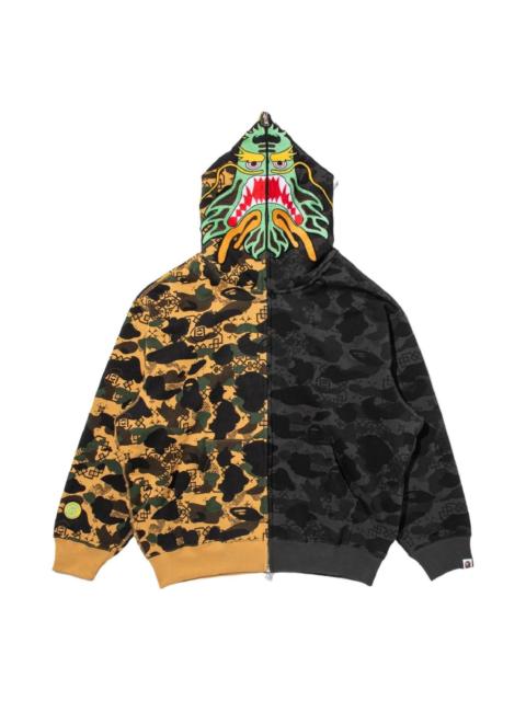 A BATHING APE® BAPE X Clot Camo Split Shark Relaxed Fit Full Zip Hoodie 'Black' 0ZXSWM917151P-BLK