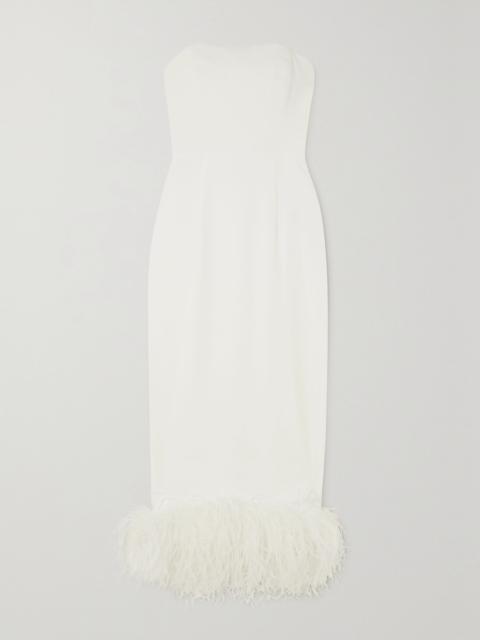 16ARLINGTON Minelli strapless feather-trimmed crepe midi dress White