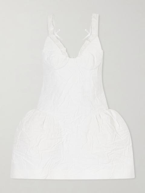SHUSHU/TONG Lace-trimmed crinkled cotton-blend bustier mini dress White