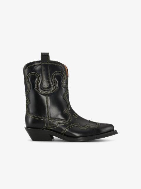GANNI BLACK/YELLOW LOW SHAFT EMBROIDERED WESTERN BOOTS