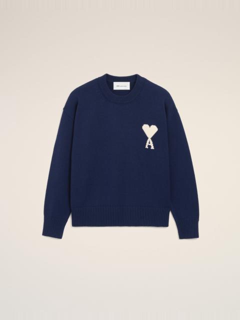AMI Paris BLUE WOOL AND COTTON CREWNECK AMI DE COEUR SWEATER
