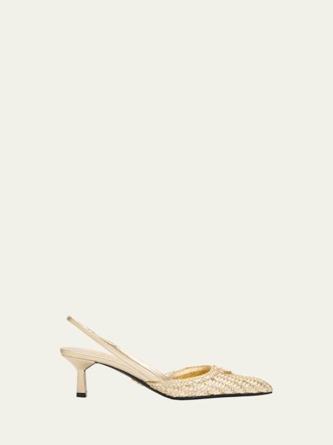 Prada 55mm Triangle Logo Woven Leather Slingback Pumps