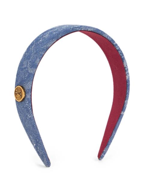 Etro Etro Cotton And Linen Jacquard Denim Hair Band With Leafy Motif