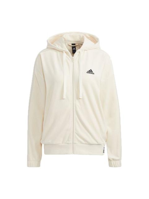 (WMNS) adidas Velour Jkt Small Logo Drawstring Hooded Jacket Creamy White HG1836