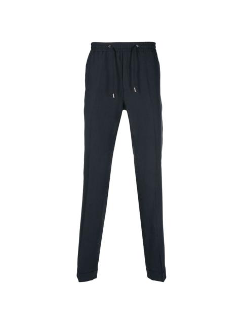drawstring-waistband slim-cut linen trousers