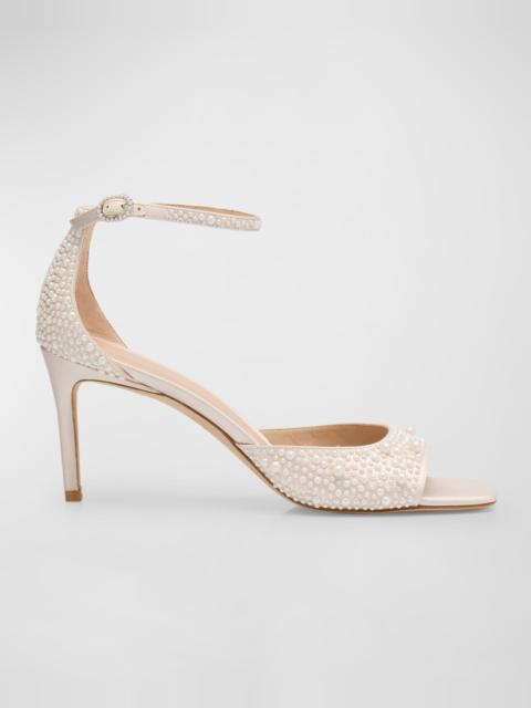 Stuart Weitzman Bliss Pearly Satin Ankle-Strap Sandals