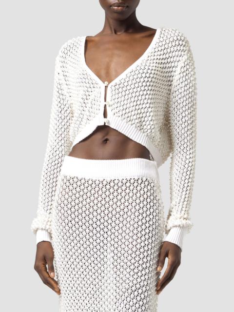 GIUSEPPE DI MORABITO Women's Act II: The Fall Of Icarus Maglia Imitation Pearl Crop Knit Cardigan - White