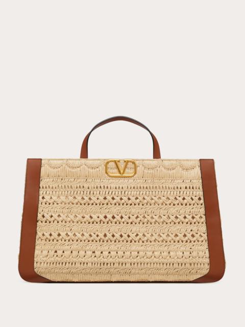 Valentino VLOGO SIGNATURE EMBROIDERED RAFFIA HANDBAG