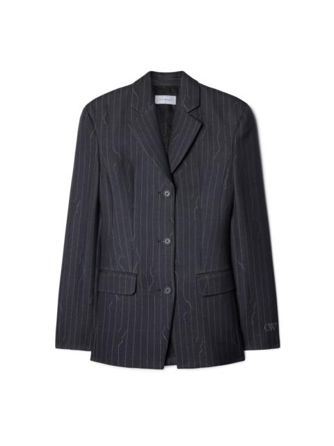 Off-White Pinstripe Fitted 3 Button Jacket