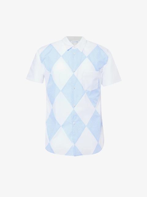 Diamond-pattern short-sleeved cotton shirt