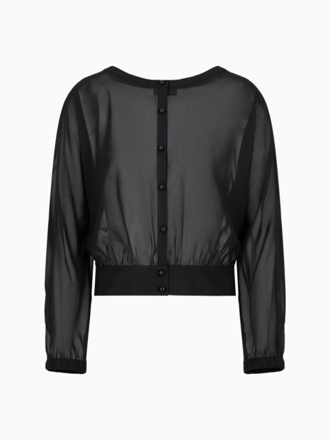 EMPORIO ARMANI Georgette round-neck shirt with gathering