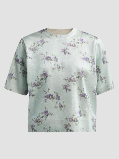 GANNI Women's Floral Metallic T-Shirt - Iced Aqua