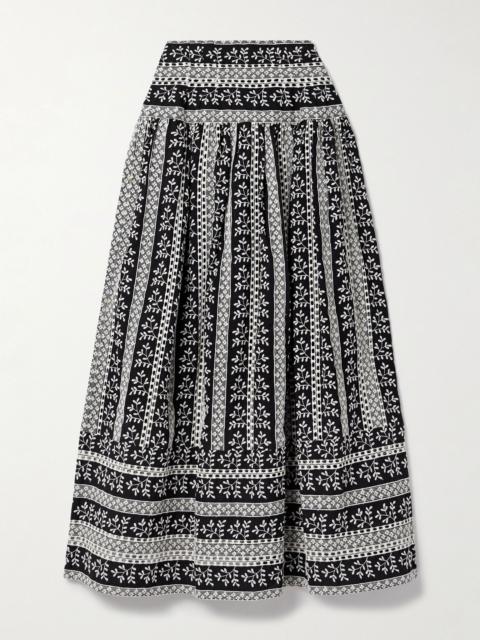 LORETTA CAPONI Castagneto embroidered cotton-voile maxi skirt Black