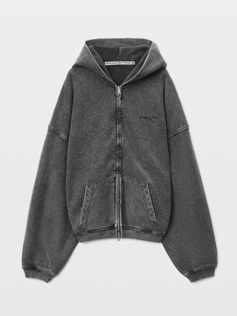 Alexander Wang ALL-OVER CRYSTAL OVERSIZED ZIP UP HOODIE