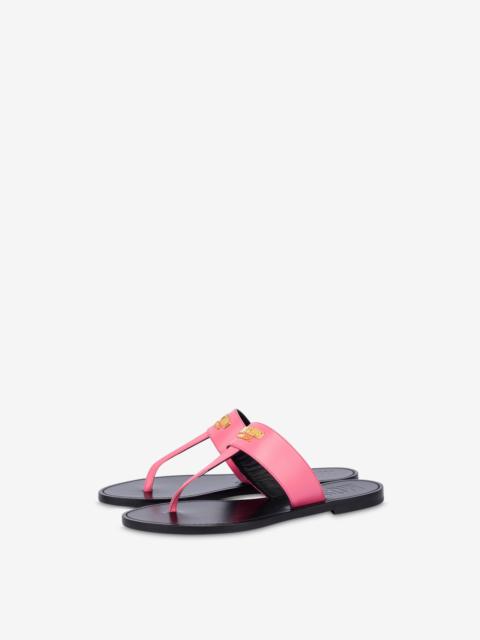 Moschino METAL LOGO CALFSKIN THONG SANDALS