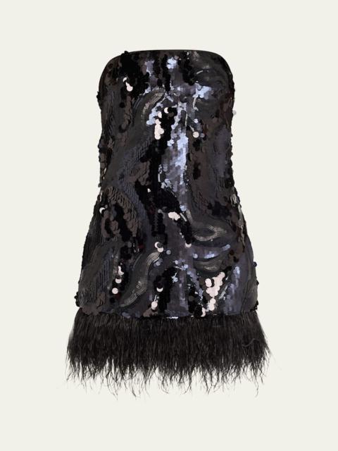 RAMY BROOK Elsie Sequined Feather-Trim Mini Dress