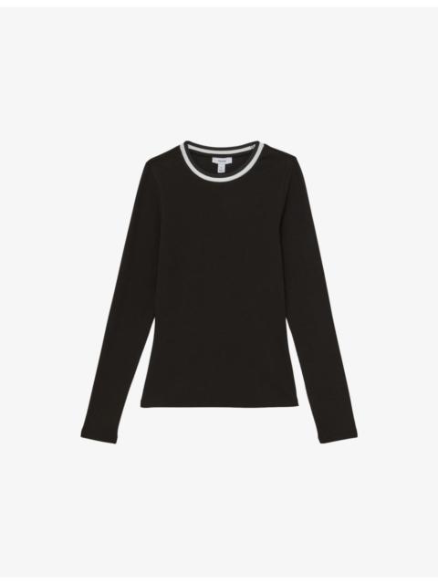REISS Tilly Contrast-Trim Ribbed Cotton T-Shirt