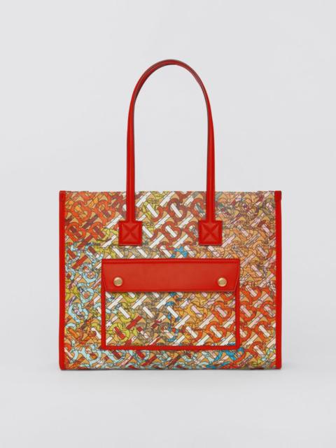 Burberry Small Monogram Map Print Leather Freya Tote