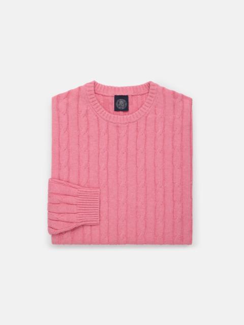 J. PRESS PINK COTTON-CASHMERE CABLE CREWNECK SWEATER - TRIM FIT