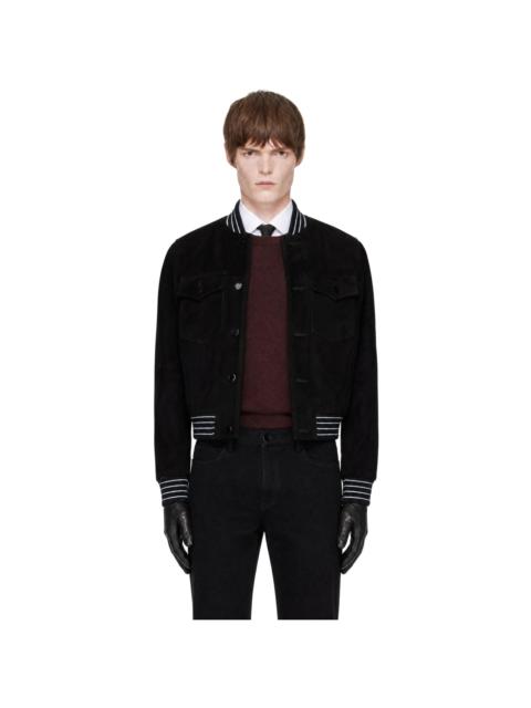 ERNEST W. BAKER Black Suede Varsity Jacket
