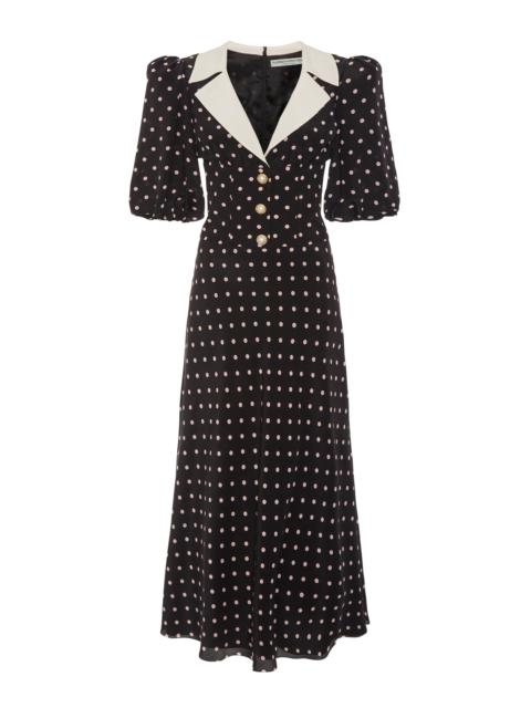 Alessandra Rich POLKA DOT SILK DRESS WITH PUFF SLEEVES